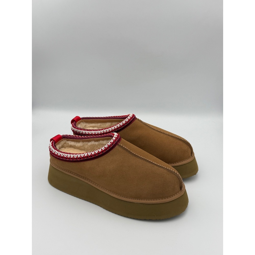 SoftYoho Tazz Platform Slippers Women's 9 Chestnut Faux Suede Cozy Shoes NEW